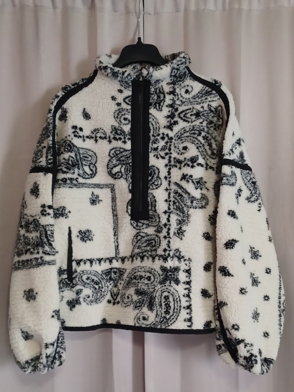 Vici Brianna Cream Black Paisley Bandana Sherpa Fleece Half Zip Sz S Pullover